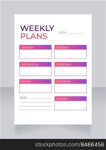 Weekly physical activities planner worksheet design template. Printable goal setting sheet. Editable time management s&le. Scheduling page for organizing personal tasks. Montserrat font used. Weekly physical activities planner worksheet design template