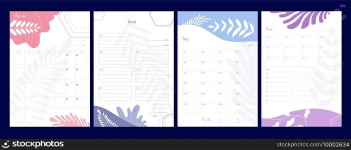 Weekly planner. Organizer and schedule with notes, planners and to do list, agenda checklists calendar office events vector template. Illustration office notebook, weekly calendar, agenda diary. Weekly planner. Organizer and schedule with notes, planners and to do list, agenda checklists calendar office events vector template