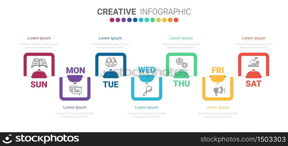 weekly planner, Timeline business for 7 day, Presentation business can be used for Business concept with 7 options, steps or processes.