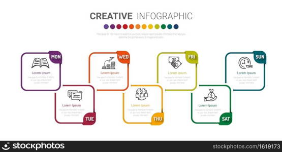 weekly planner, Timeline business for 7 day, Presentation business can be used for Business concept with 7 options, steps or processes. 