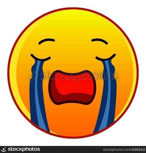 Weeping yellow emoticon icon. Cartoon illustration of weeping yellow emoticon vector icon for web. Weeping icon, cartoon style