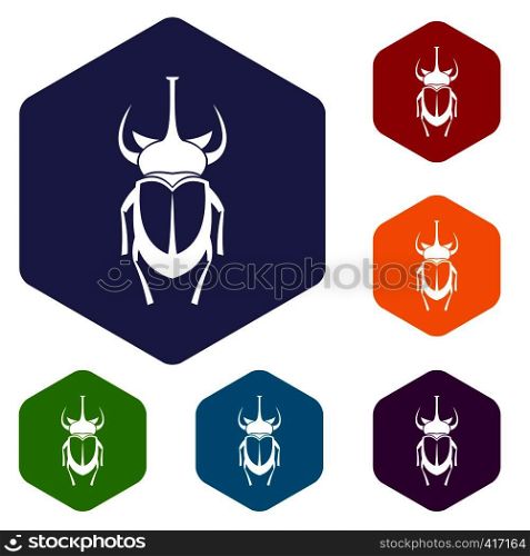 Weevil beetle icons set rhombus in different colors isolated on white background. Weevil beetle icons set