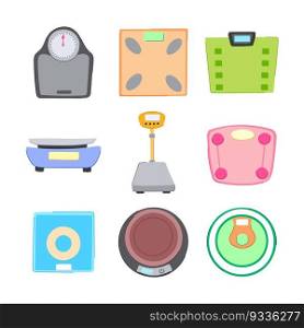 weigh scales set cartoon. scale balance, justice symbol, law legal, diet comparison weigh scales sign. isolated symbol vector illustration. weigh scales set cartoon vector illustration