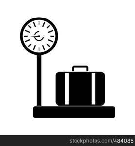 Weighing luggage black simple icon isolated on white background. Weighing luggage icon