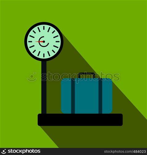 Weighing luggage flat icon on a green background. Weighing luggage flat icon
