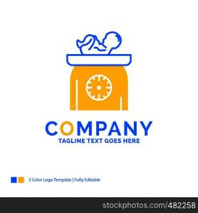 weight, baby, New born, scales, kid Blue Yellow Business Logo template. Creative Design Template Place for Tagline.