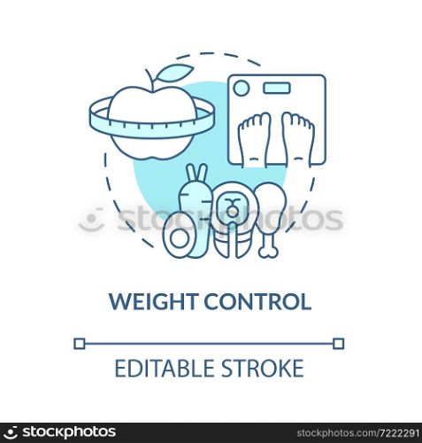 Weight control blue concept icon. Risk of arthritis reduction abstract idea thin line illustration. Healthy food and diet. Losing weight. Vector isolated outline color drawing. Editable stroke. Weight control blue concept icon