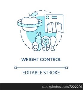 Weight control blue concept icon. Risk of arthritis reduction abstract idea thin line illustration. Healthy food and diet. Losing weight. Vector isolated outline color drawing. Editable stroke. Weight control blue concept icon