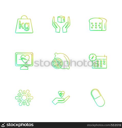 weight , lemon , bread , ecg , celender , fruits , health , fitness , medical , dollar, lock , heart , ecg , pear , kifdnet , beans , medicine , plants , nature , icon, vector, design, flat, collection, style, creative, icons