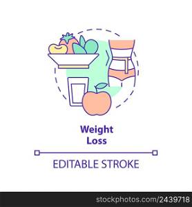 Weight loss concept icon. Healthy meal plan. Benefit of vegan diet abstract idea thin line illustration. Isolated outline drawing. Editable stroke. Arial, Myriad Pro-Bold fonts used. Weight loss concept icon