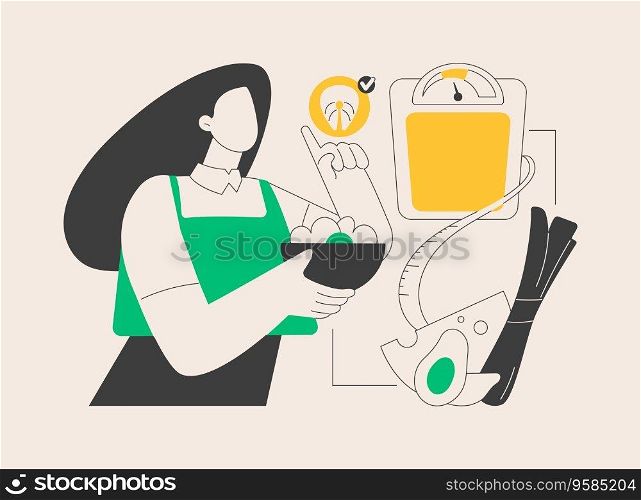 Weight loss diet abstract concept vector illustration. Low-carb diet, healthy food, high protein menu ideas, drink water, healthy recipe, meal plan, body transformation abstract metaphor.. Weight loss diet abstract concept vector illustration.