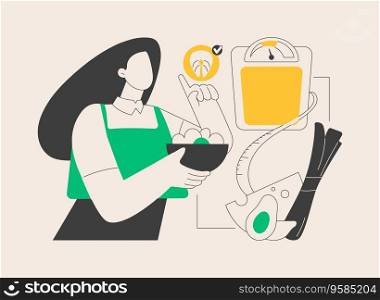 Weight loss diet abstract concept vector illustration. Low-carb diet, healthy food, high protein menu ideas, drink water, healthy recipe, meal plan, body transformation abstract metaphor.. Weight loss diet abstract concept vector illustration.