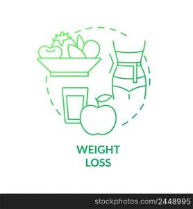 Weight loss green gradient concept icon. Healthy nutrition plan. Slimming diet. Benefit of vegan diet abstract idea thin line illustration. Isolated outline drawing. Myriad Pro-Bold font used. Weight loss green gradient concept icon