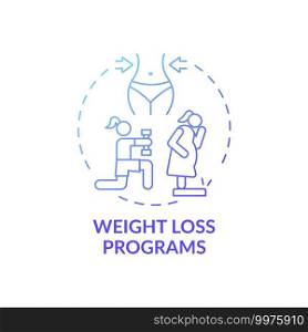 Weight loss programs concept icon. Online workout program idea thin line illustration. Burning belly fat. Improvements in blood pressure. Healthy routine. Vector isolated outline RGB color drawing. Weight loss programs concept icon