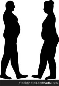 weight loss silhouettes of fat men and womenin vector on white. silhouettes of fat men and women