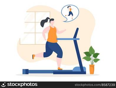 Weight Loss Template Hand Drawn Cartoon Flat Illustration of People Overweight doing Exercise, Training and Planning Diet for a Slim Body