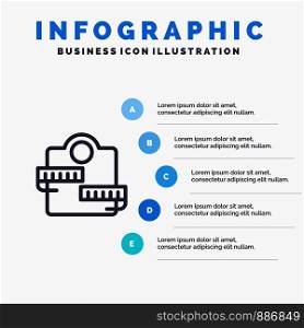 Weight, Machine, Healthcare, Sport Line icon with 5 steps presentation infographics Background