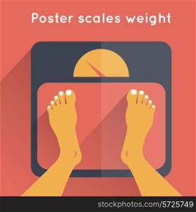 Weight poster with human legs standing on floor scales vector illustration
