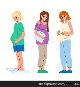 weight pregnancy vector. woman pregnant, baby maternity, belly motherhood, birth care, female gain weight pregnancy character. people flat cartoon illustration. weight pregnancy vector