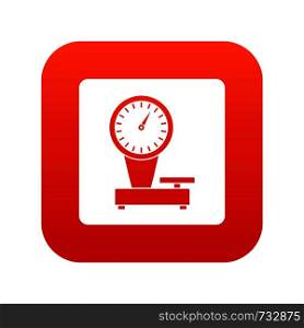 Weight scale icon digital red for any design isolated on white vector illustration. Weight scale icon digital red