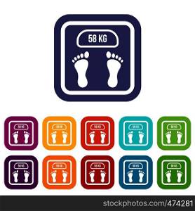 Weight scale icons set vector illustration in flat style In colors red, blue, green and other. Weight scale icons set