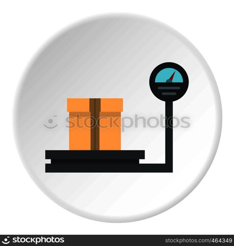 Weight scale with box icon in flat circle isolated vector illustration for web. Weight scale with box icon circle