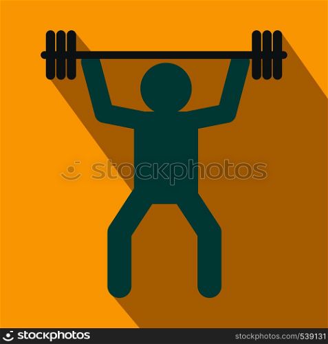 Weightlifting icon in flat style on a yellow background. Weightlifting icon in flat style