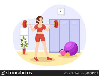 Weightlifting Sport Illustration with Athlete Lifts a Heavy Barbell, Gym Equipment and Bodybuilder Training in Flat Cartoon Hand Drawn Templates