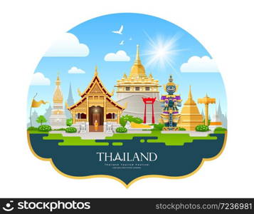 Welcom to Travel Thailand building landmark beautiful background, vector illustration