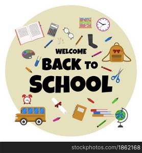 Welcome Back To School Circle Study Education Concept Vector Background