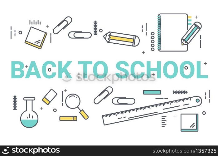 Welcome back to school concept. Thin line art style design for education idea theme website banner.