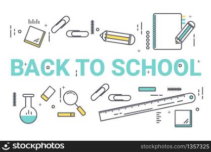 Welcome back to school concept. Thin line art style design for education idea theme website banner.