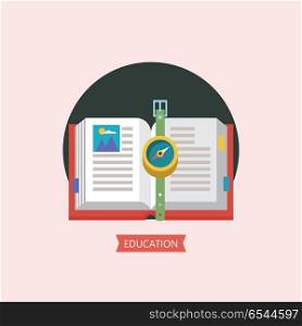 Welcome back to school. Vector emblem, clipart on the theme of school and education. Colorful illustration in flat style. A set of individual vector elements.