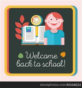Welcome back to school. Vector emblem, clipart on the theme of school and education. Colorful illustration in flat style. A set of individual vector elements.
