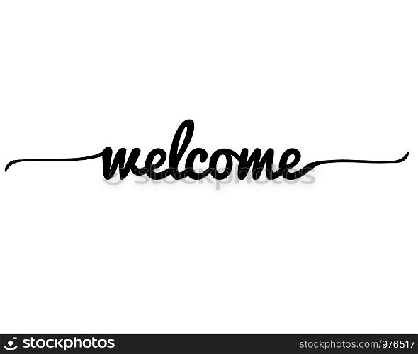 Welcome Letter on white background. Welcome lettering text. Welcome calligraphy lettering. Template for logotype, design, logo, app, UI, badge, card, postcard.