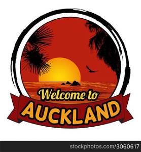 Welcome to Auckland concept in vintage graphic style for t-shirt and other print production on white background, vector illustration