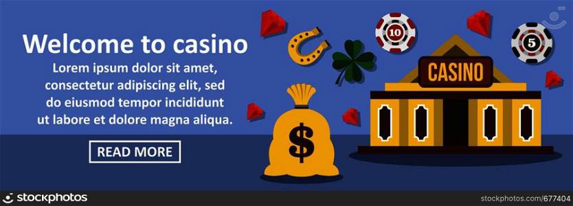 Welcome to casino banner horizontal concept. Flat illustration of welcome to casino banner horizontal vector concept for web. Welcome to casino banner horizontal concept