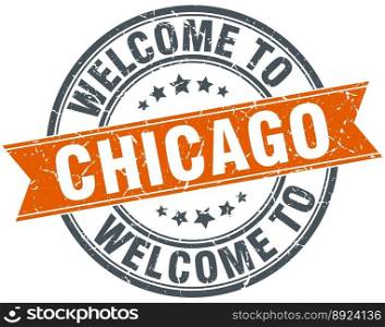 Welcome to chicago orange round ribbon stamp vector image