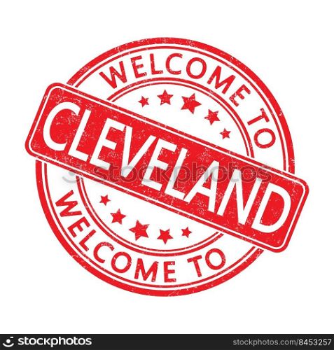 Welcome to Cleveland. Impression of a round stamp with a scuff. Flat style