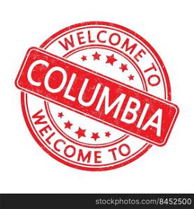 Welcome to Columbia. Impression of a round stamp with a scuff. Flat style