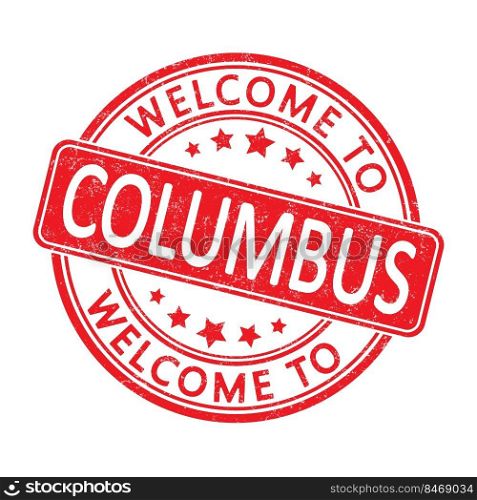 Welcome to COLUMBUS. Impression of a round stamp with a scuff. Flat style