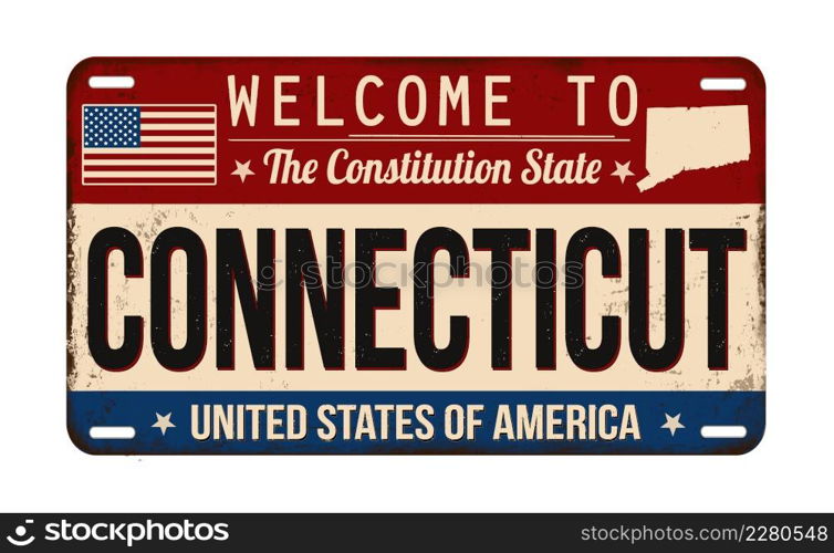 Welcome to Connecticut vintage rusty license plate on a white background, vector illustration