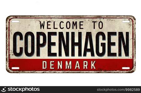 Welcome to Copenhagen vintage rusty metal plate on a white background, vector illustration