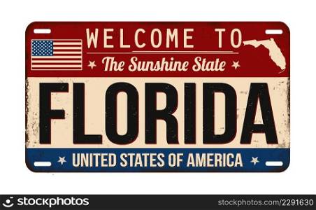 Welcome to Florida vintage rusty license plate on a white background, vector illustration