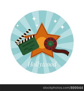 Welcome to Hollywood poster. Concept design with film aking symbols. Welcome to Hollywood poster. Film making objects