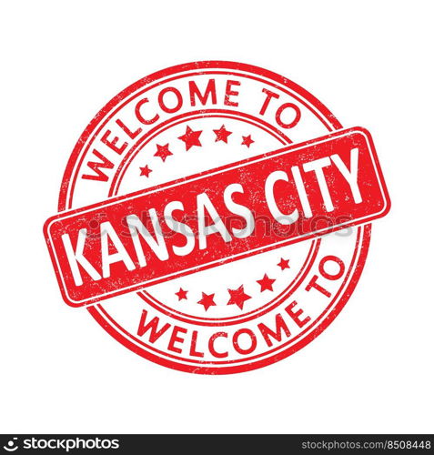 Welcome to Kansas City. Impression of a round stamp with a scuff. Flat style