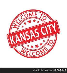 Welcome to Kansas City. Impression of a round stamp with a scuff. Flat style