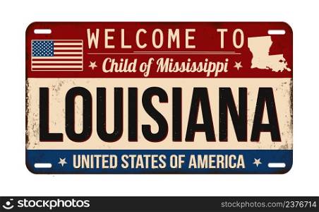 Welcome to Louisiana vintage rusty license plate on a white background, vector illustration