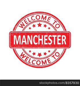 Welcome to MANCHESTER. Impression of a round st&with a scuff. Flat style