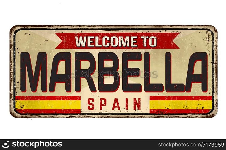 Welcome to Marbella vintage rusty metal sign on a white background, vector illustration